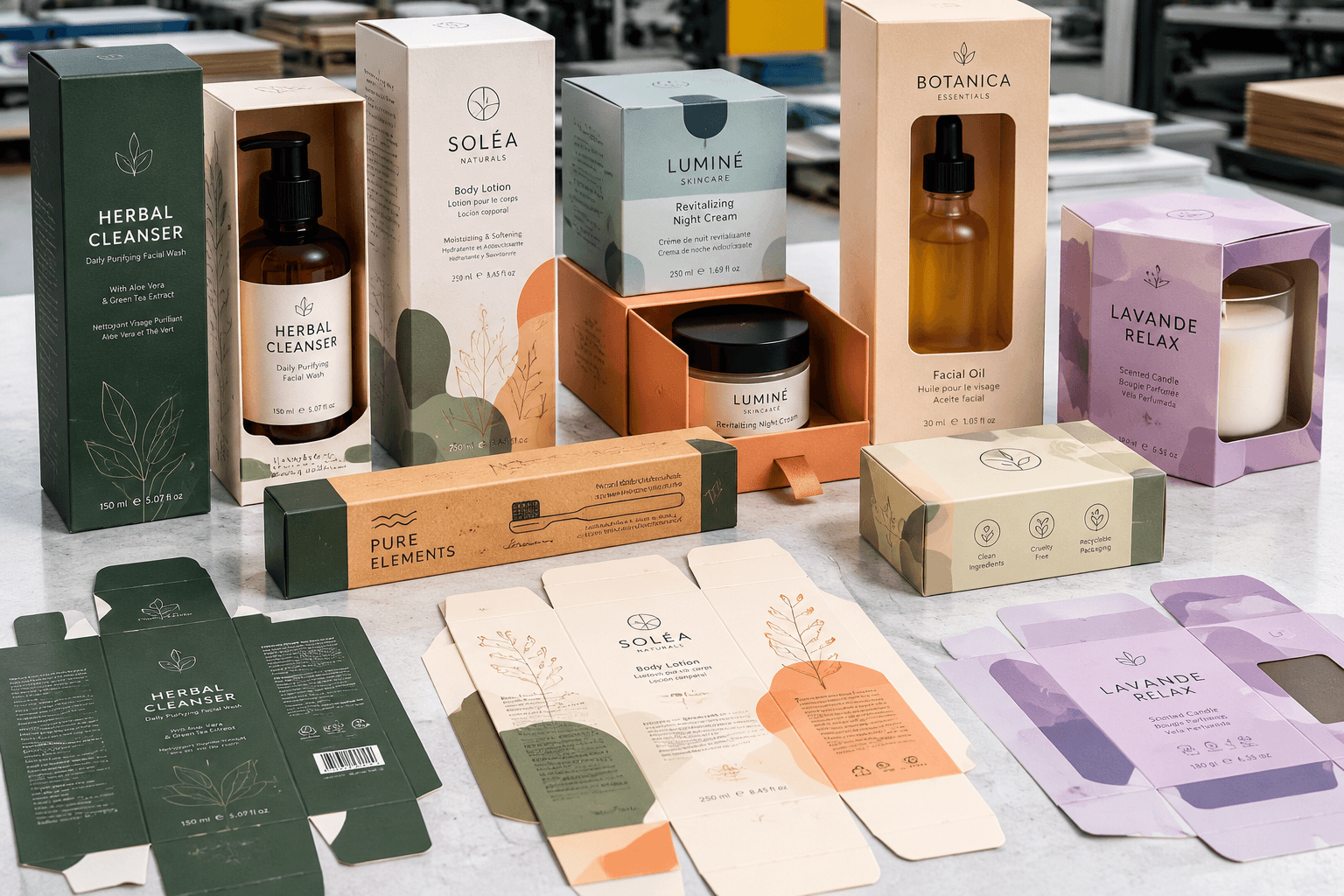 Custom folding cartons for retail product packaging