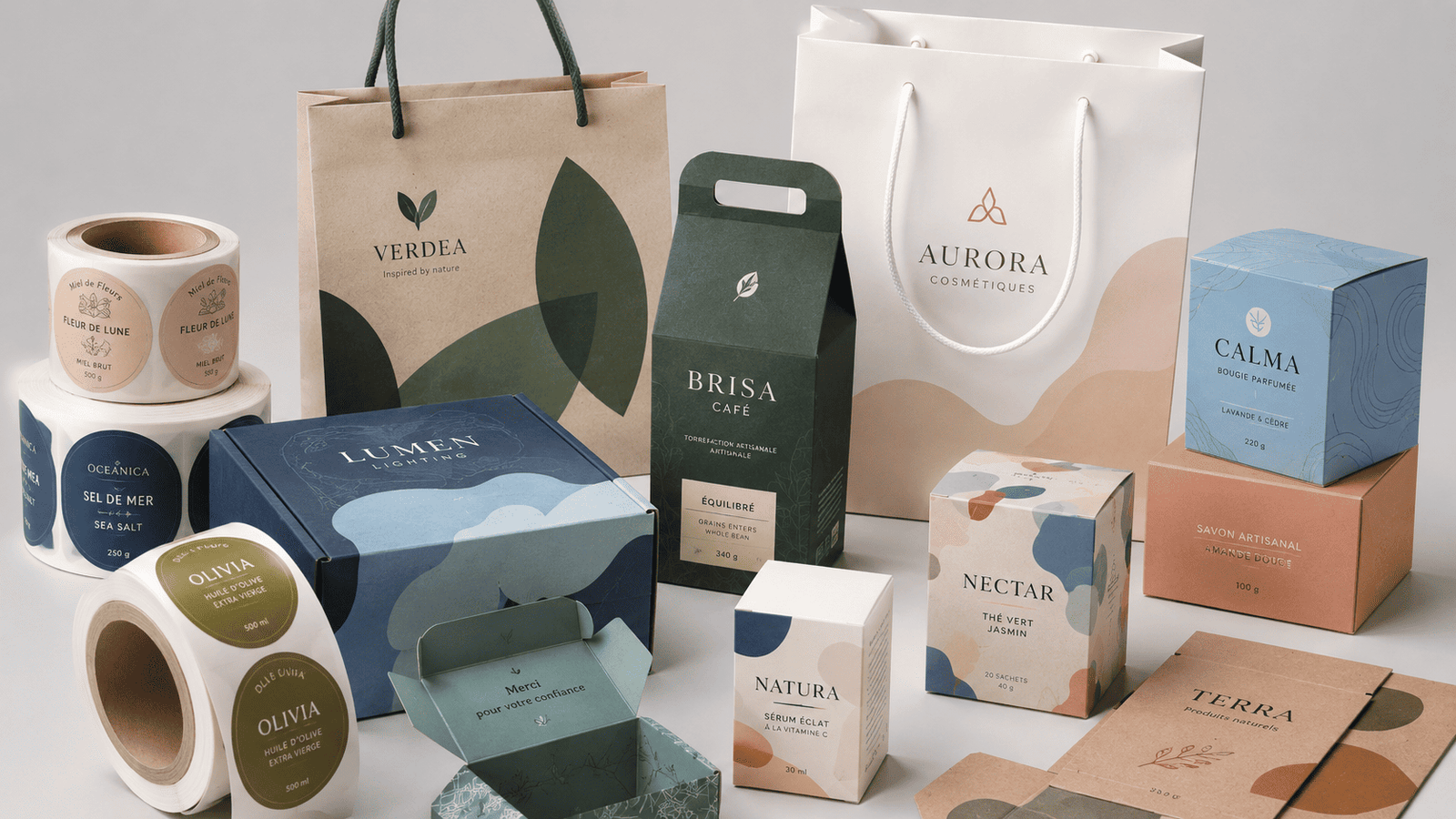 Custom printed labels paper bags rigid boxes and folding cartons